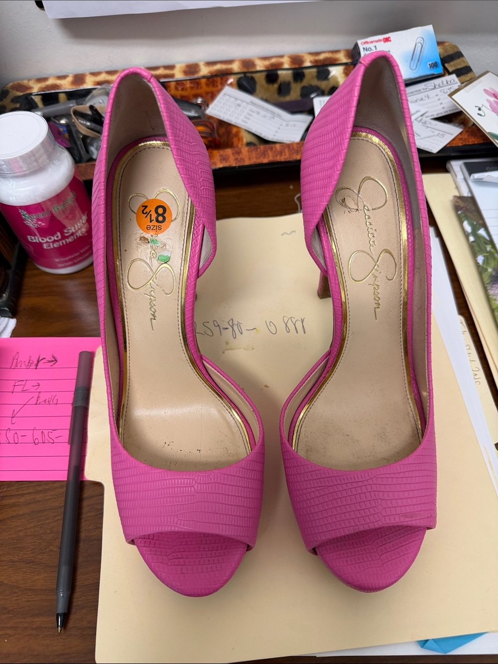 Jessica Simpson Hot Pink Textured Peep-Toe Heels